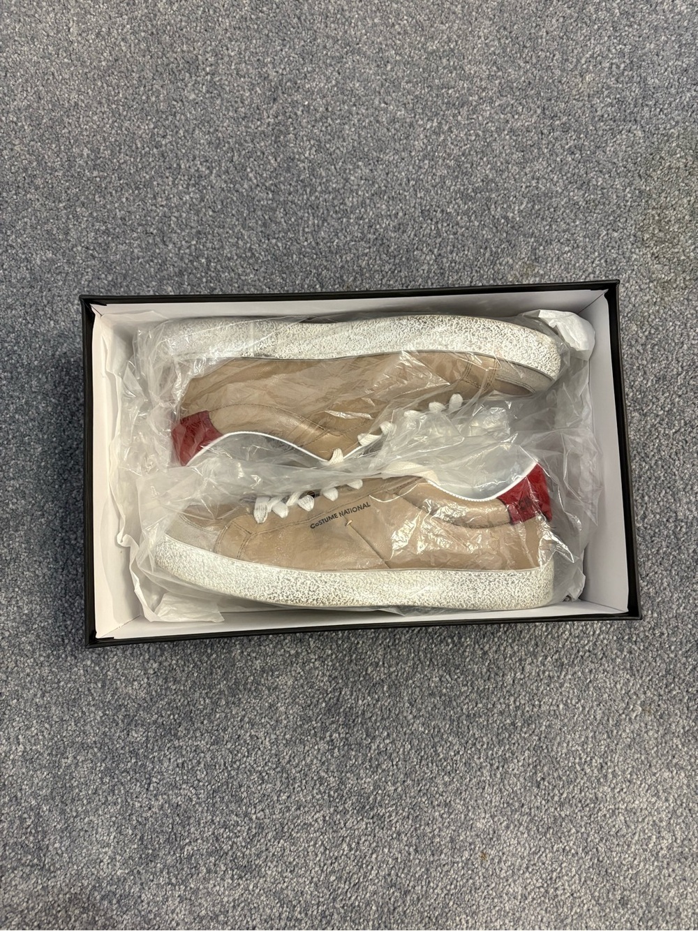 CNC Costume National Tan Leather Low-Top Sneakers with Red Heel Tab Size 41 - Picture 3 of 8